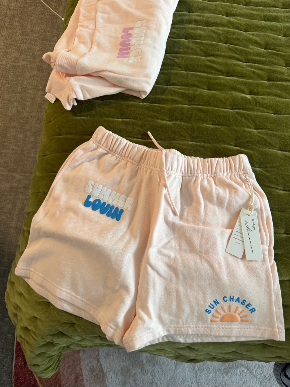 Vintage Havana set Light Pink 'Sun Chaser' Athletic Lounge Shorts and sweatshirt